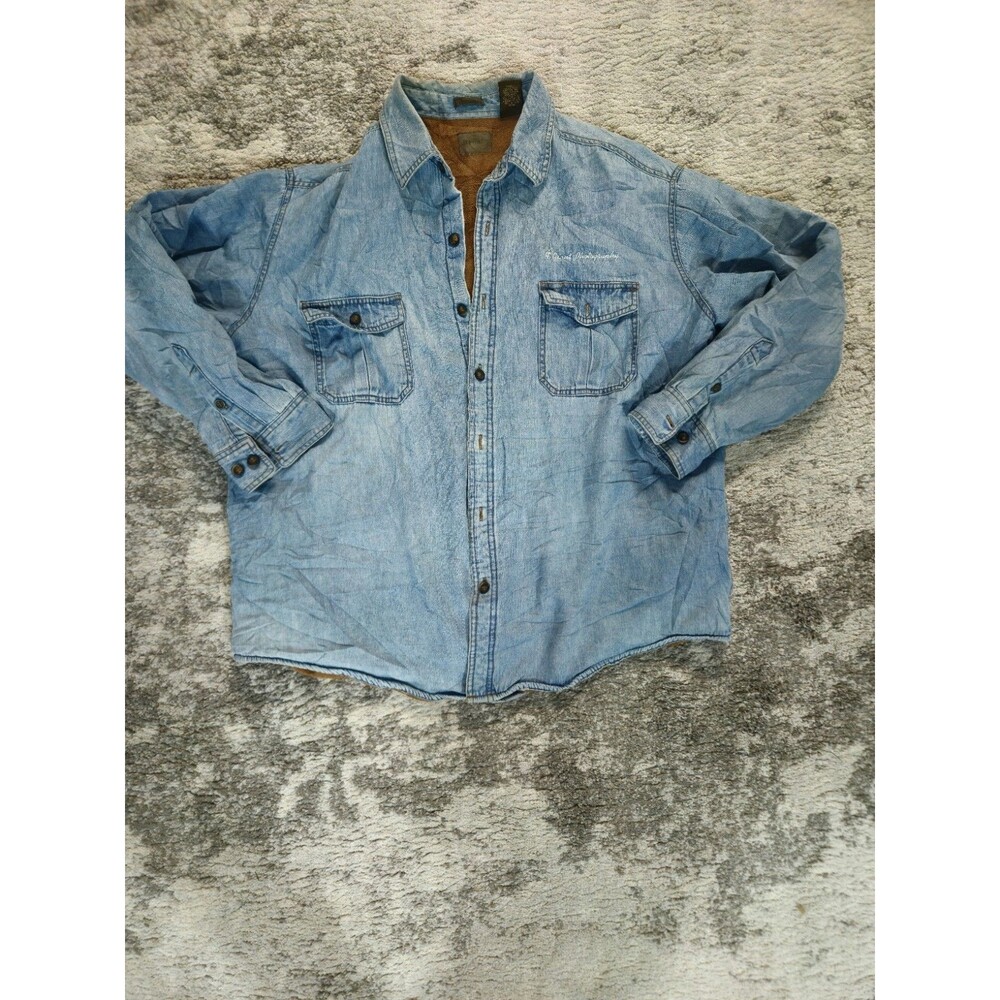 VTG St. Johns Bay Men's 2XL Denim Fleece-Lined Shirt Jacket Workwear DISTRESSED